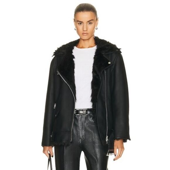 STAND STUDIO Carrie Faux Shearling Biker Jacket EU36/US4 - Picture 2 of 9